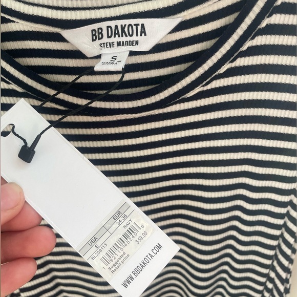 BB Dakota Steve Madden NWT size small black and white stripe dress with cinching - Picture 3 of 7